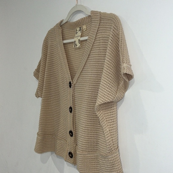 BLU PEPPER Beige Pulled Thread V-Neck Pullover Cardigan Sweater Terracotta Sz M - Picture 6 of 14
